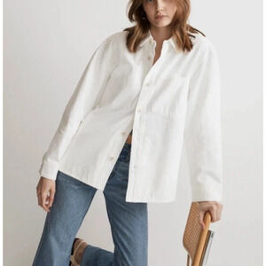 Madewell Denim Chore Jacket SZ L White Button Down Pockets Oversized Casual NEW